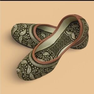 Green Embroidered Flats